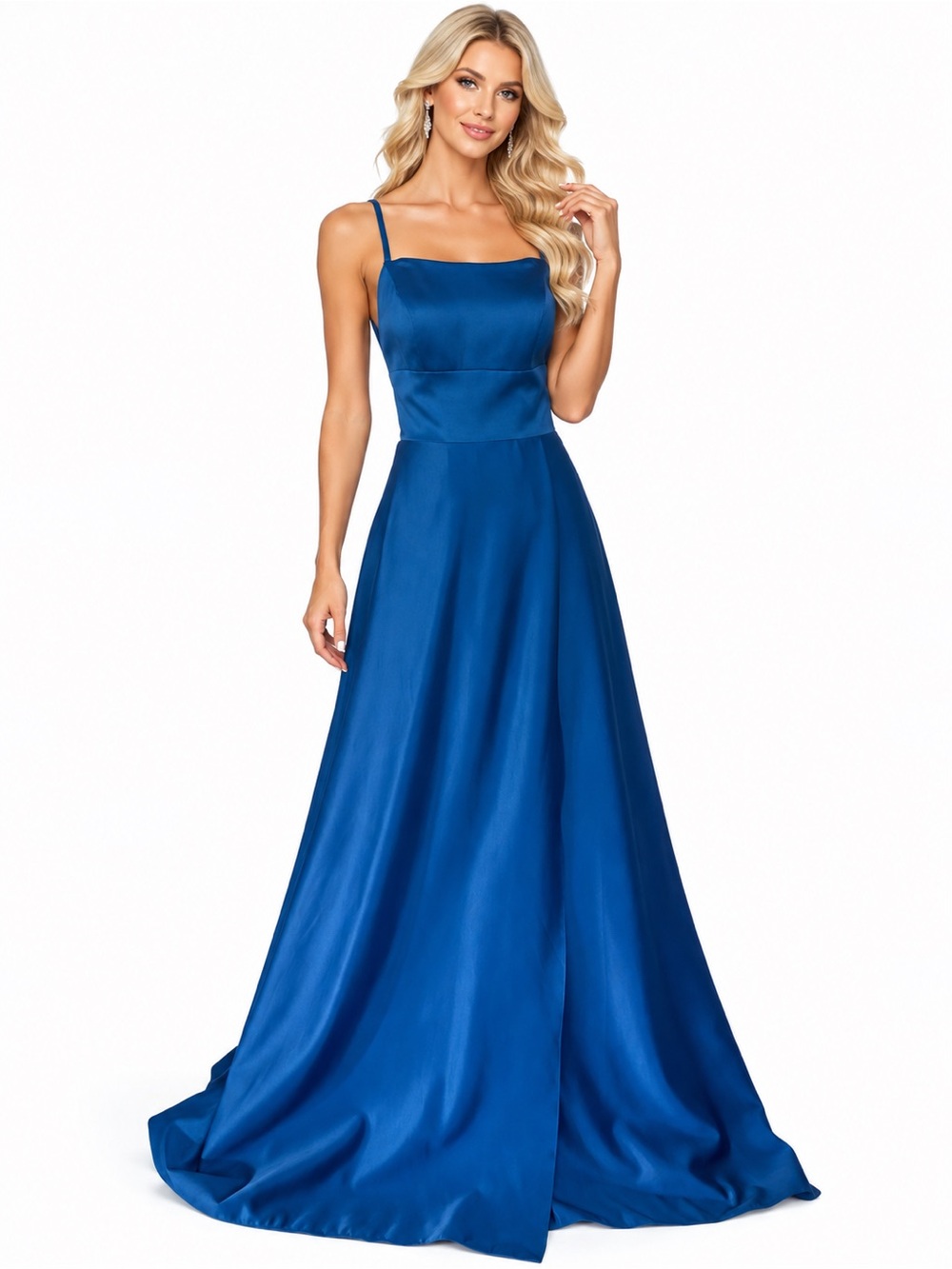 Bella’s Formal Collection Blue Satin Lace-Up Back Prom Formal Gown Size 6